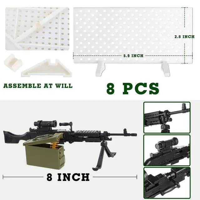 Alt view image 6 of 7 - 8 Set Miniature Toy Machine Guns with Display Board SMG Rifles Toys for Boys Kids Building Toys