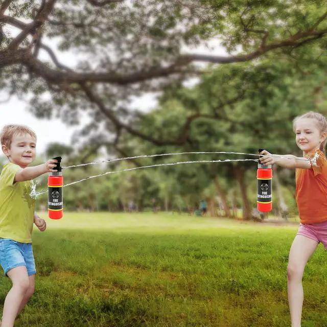 Alt view image 6 of 6 - Fire Extinguisher Squirter Toy - Pack of 2-9 Inch Water Extinguisher with Realistic Design -Fun Outdoor Summer Toy - Great Firefighter Accessories for Kids - Novelty Gag Gift