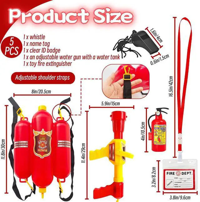 Alt view image 2 of 7 - 5 Piece Kids Fireman Costume Set,Firefighter Water Gun Blaster Backpack,Firefighter Water Sprayer Toys,Tank with Hose Shooter for Outdoor Play Boys & Girls