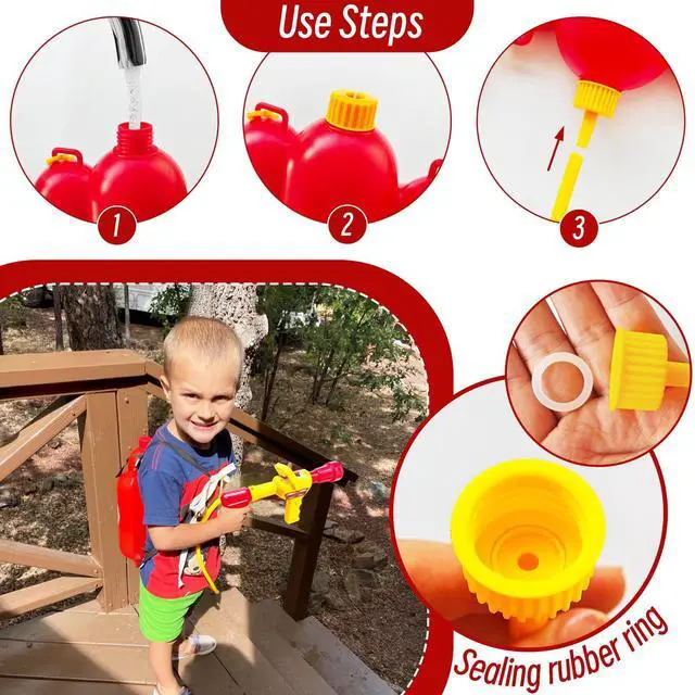 Alt view image 4 of 7 - 5 Piece Kids Fireman Costume Set,Firefighter Water Gun Blaster Backpack,Firefighter Water Sprayer Toys,Tank with Hose Shooter for Outdoor Play Boys & Girls