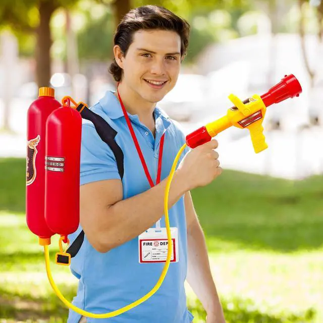 Alt view image 7 of 7 - 5 Piece Kids Fireman Costume Set,Firefighter Water Gun Blaster Backpack,Firefighter Water Sprayer Toys,Tank with Hose Shooter for Outdoor Play Boys & Girls