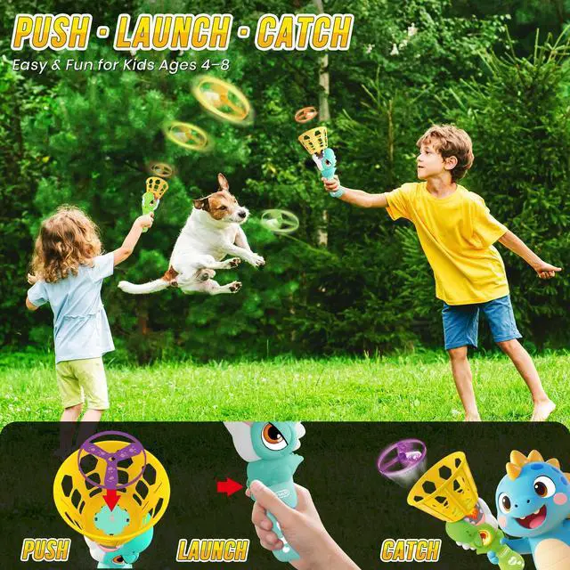 Alt view image 2 of 7 - Outside Toys for Kids Ages 4-8 Electric Manual Capture Catching Game for Kids, Automatic Flying Disc Launcher Outdoor Indoor Toy, Chasing Toy for Boys Girls, Perfect Yard Beach Family Game