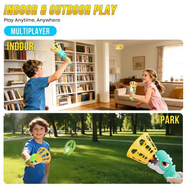 Alt view image 6 of 7 - Outside Toys for Kids Ages 4-8 Electric Manual Capture Catching Game for Kids, Automatic Flying Disc Launcher Outdoor Indoor Toy, Chasing Toy for Boys Girls, Perfect Yard Beach Family Game