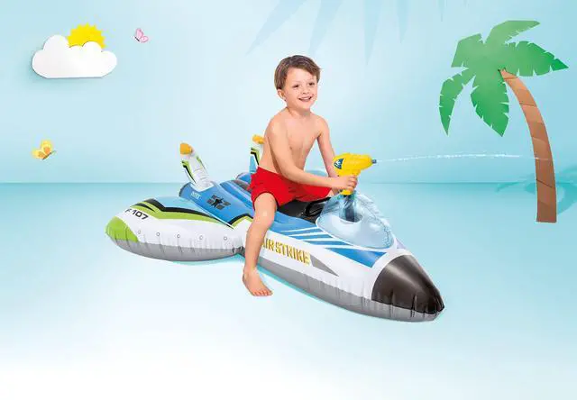 Alt view image 3 of 6 - Water Gun Plane Inflatable Pool Float: Pool Toy for Kids Includes Toy Water Gun 88lb Weight Capacity 46" x 46" Color May Vary