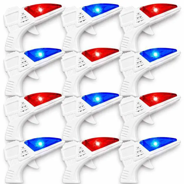 Main image of 12 PK World's Smallest Space Guns - Mini Light Up Flashing Ray Blasters with Retro Sound Effects - Kids Bulk Party Favor Toys