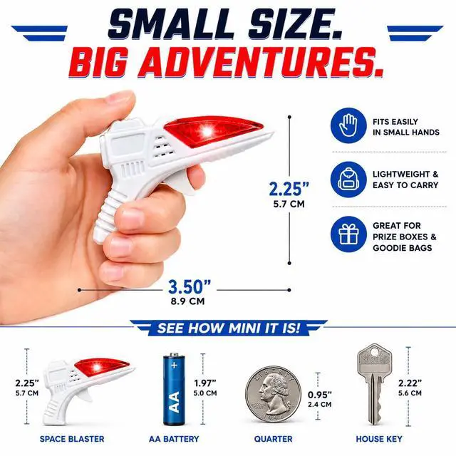 Alt view image 2 of 7 - 12 PK World's Smallest Space Guns - Mini Light Up Flashing Ray Blasters with Retro Sound Effects - Kids Bulk Party Favor Toys