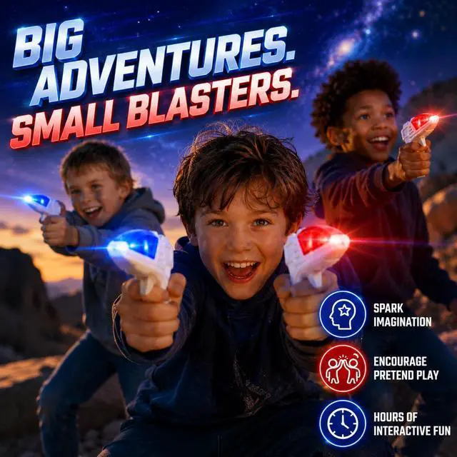 Alt view image 4 of 7 - 12 PK World's Smallest Space Guns - Mini Light Up Flashing Ray Blasters with Retro Sound Effects - Kids Bulk Party Favor Toys