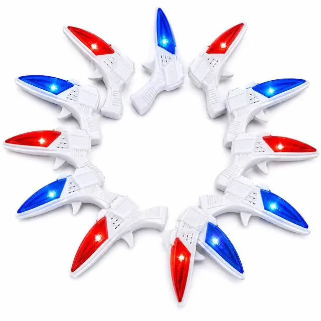 Alt view image 7 of 7 - 12 PK World's Smallest Space Guns - Mini Light Up Flashing Ray Blasters with Retro Sound Effects - Kids Bulk Party Favor Toys