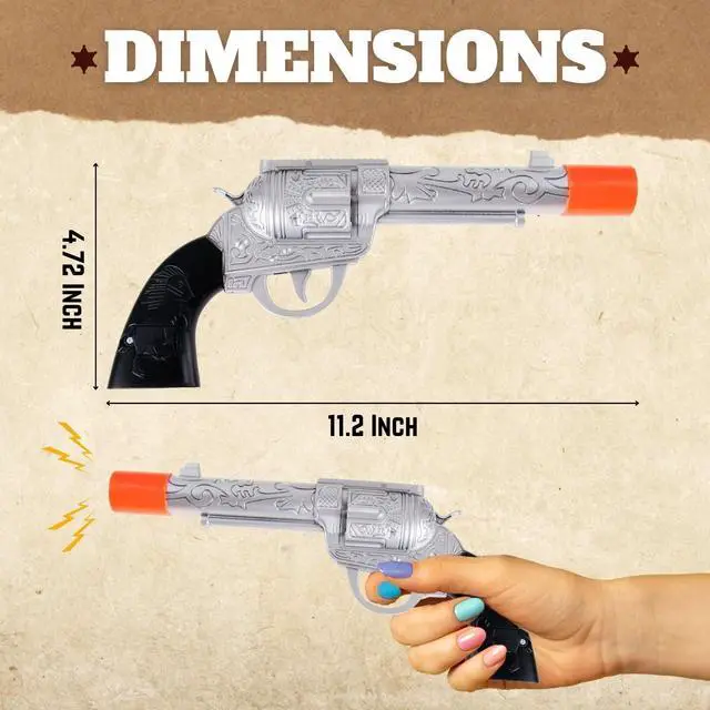Alt view image 5 of 7 - 2 Pack: Kids Western Dual Cowboy Pistols, Belt and Holster Set - Battery Operated 11" Wild West Outlaw Toy Guns with Realistic Sounds for Role Play, Cosplay, Costume Accessories, Stage Props