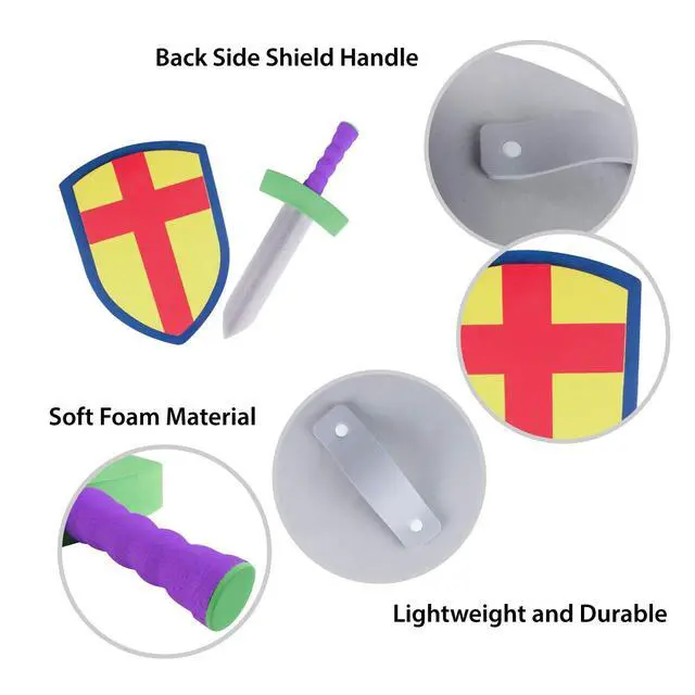 Alt view image 6 of 6 - Children's Foam Toy Medieval Joust Sword & Shield Knight Set Lightweight Safe for Birthday Party Activities, Event Favors, Toy Gifts