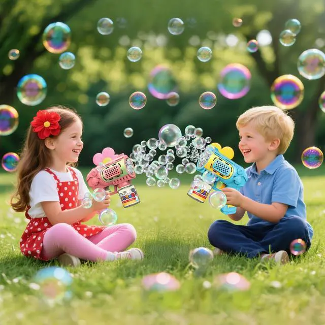 Alt view image 2 of 7 - 2 Packs Bubble Gun Machine for 3+ Year Old Kids Boys Girls
