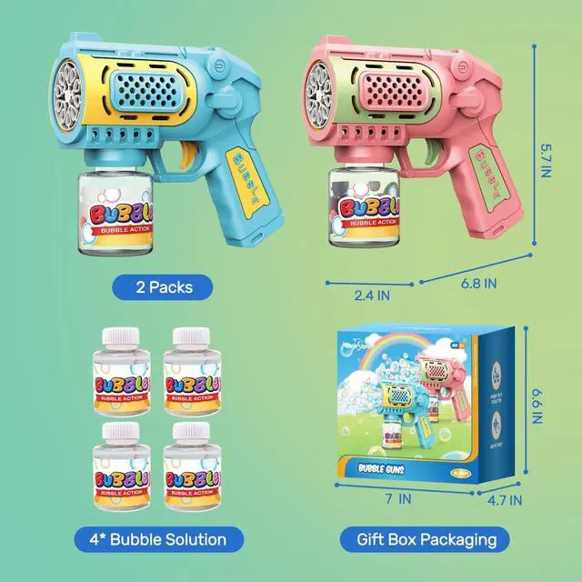 Alt view image 3 of 7 - 2 Packs Bubble Gun Machine for 3+ Year Old Kids Boys Girls