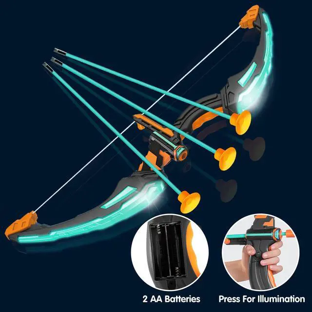 Alt view image 2 of 7 - Kids Bow and Arrow Set, LED Light Up Archery Toy Set with 9 Suction Cup Arrows, Target & Arrow Case, Indoor and Outdoor Hunting Play Gift Toys for Kids, Boys & Girls Ages 6-12