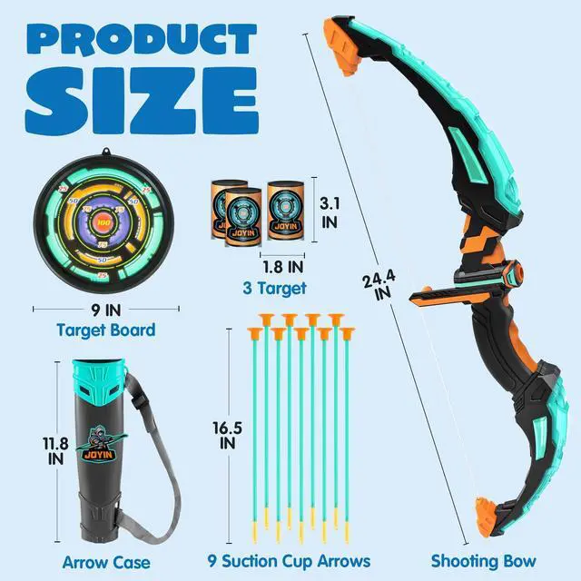 Alt view image 6 of 7 - Kids Bow and Arrow Set, LED Light Up Archery Toy Set with 9 Suction Cup Arrows, Target & Arrow Case, Indoor and Outdoor Hunting Play Gift Toys for Kids, Boys & Girls Ages 6-12