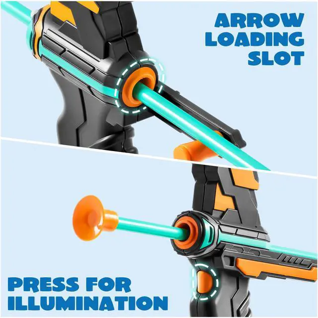 Alt view image 7 of 7 - Kids Bow and Arrow Set, LED Light Up Archery Toy Set with 9 Suction Cup Arrows, Target & Arrow Case, Indoor and Outdoor Hunting Play Gift Toys for Kids, Boys & Girls Ages 6-12