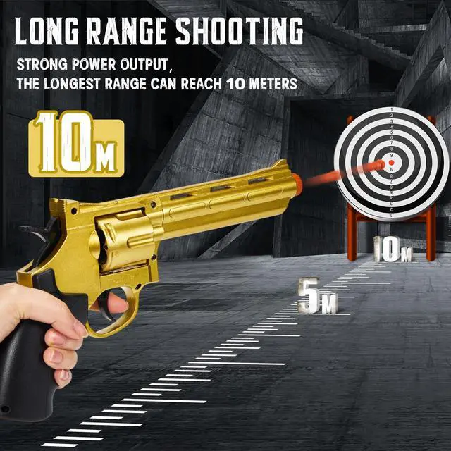 Alt view image 4 of 6 - Revolver Toy Gun with 100 Soft Bullets,24 Shells,Toy Revolver Gun,Christmas Birthday Gifts for Boys Kids Adult Age 8+ (Gold)