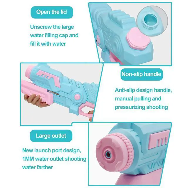 Alt view image 5 of 7 - Water Gun for Girls, Cute Princess Series, Pink Children Water Gun 1000cc, Super Water Spray Toy Gift, Swimming Pool Beach Outdoor Toy, Super Long Range Water Shock Wave(AP-G1)