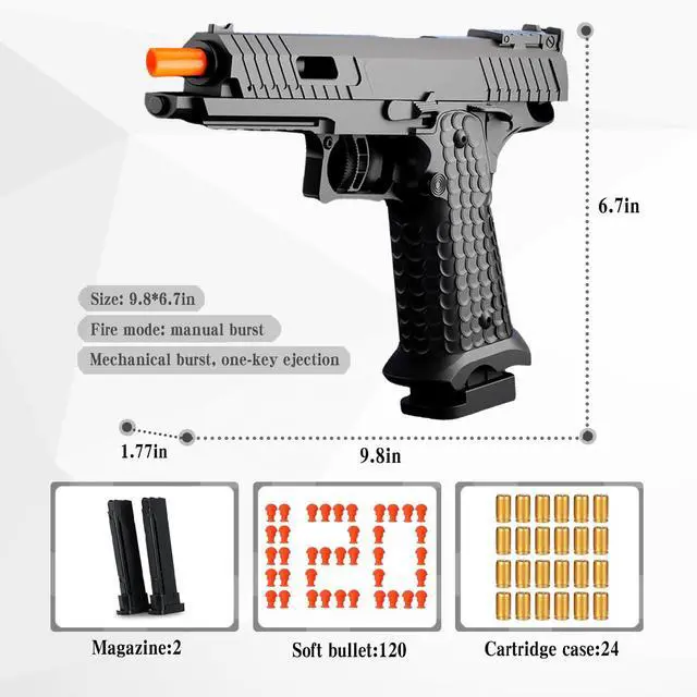 Alt view image 2 of 5 - Toy Gun, Children's Soft Toy Guns, 24shells120 Soft Bullets, Empty Shell Toy Guns, Christmas and Birthday Gifts (2011 Black)
