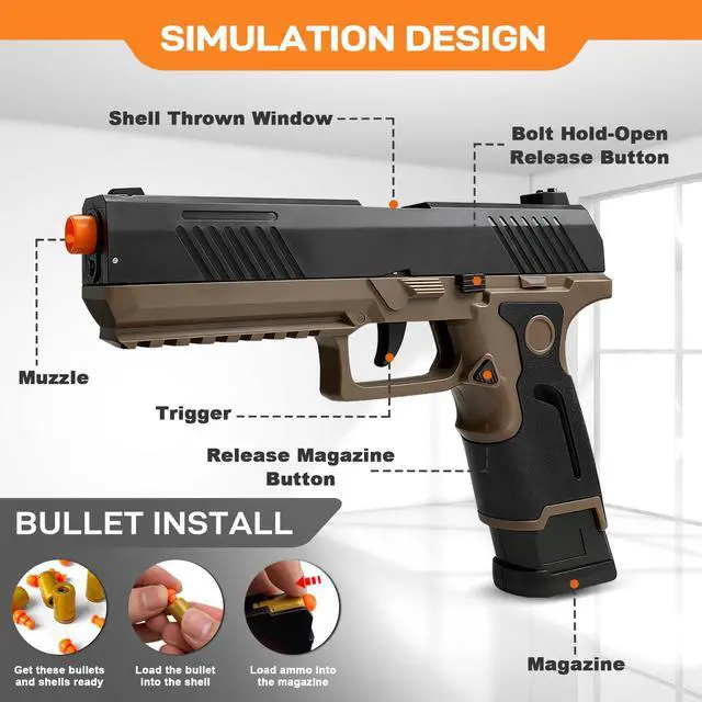 Alt view image 4 of 7 - Automatic Shell Ejecting Toy Gun Pistol, Cool Toy Pistol with Soft Bullets, Educational Model Toys, Gifts for Kids