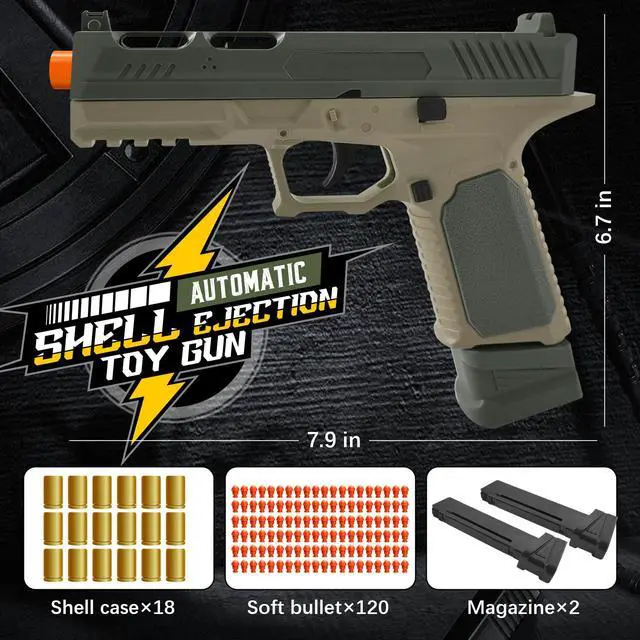 Alt view image 2 of 6 - Soft Bullet Toy Gun with Shell Ejecting,Realistic Toy Gun Pistol with 120 Soft Bullets,18 Shells,and 2 Magazines, Christmas Birthday Gifts for Boys Girls Kids & Adults Age 8+(Green)