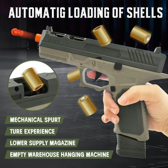 Alt view image 4 of 6 - Soft Bullet Toy Gun with Shell Ejecting,Realistic Toy Gun Pistol with 120 Soft Bullets,18 Shells,and 2 Magazines, Christmas Birthday Gifts for Boys Girls Kids & Adults Age 8+(Green)