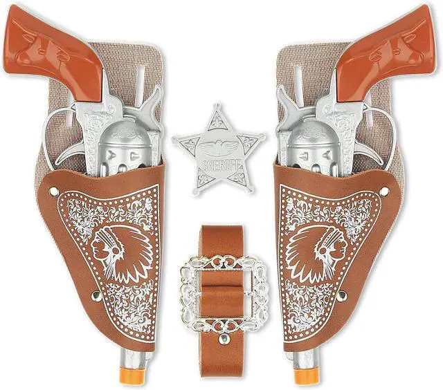 Main image of Cowboy Toys Set, 6Pieces Brown Adjustable Cowboy Gun Belt and Holster for Kids, Vintage Dress-up Accessories Costume Gift for Halloween