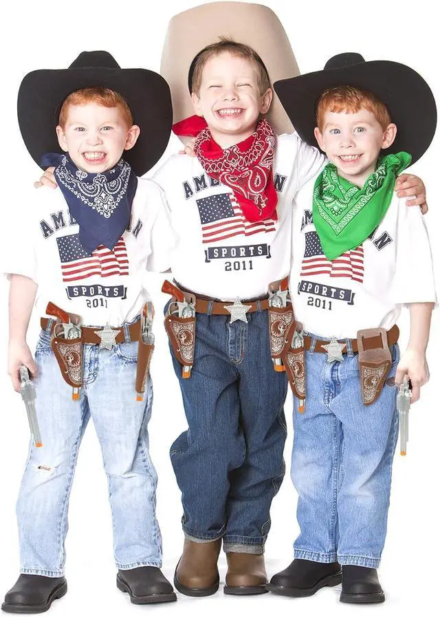 Alt view image 2 of 7 - Cowboy Toys Set, 6Pieces Brown Adjustable Cowboy Gun Belt and Holster for Kids, Vintage Dress-up Accessories Costume Gift for Halloween