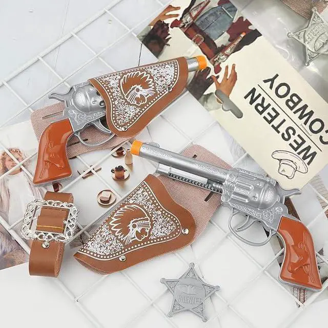 Alt view image 5 of 7 - Cowboy Toys Set, 6Pieces Brown Adjustable Cowboy Gun Belt and Holster for Kids, Vintage Dress-up Accessories Costume Gift for Halloween