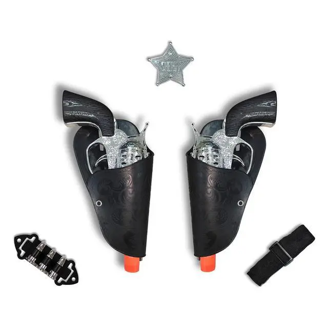 Alt view image 2 of 4 - Children's Western Cowboy Police Toy Set, Includes Toy Pistol, Holster, Sheriff Badge, Bullets, Belt, Suitable for Police Role-Playing, Cowboy Theme Party Costume Accessories, Stage Props.