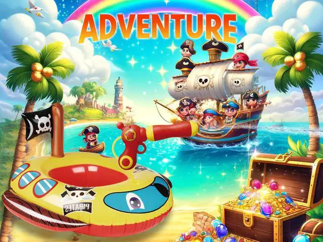 Alt view image 5 of 6 - Pool Floats Kids with Water Gun, Pirate Ship Float for Toddler, Blow Up Swimming Pool Toys, Fun Pool Inflatables Floaties for Boys Girls and Child, Outdoor Water Toys for Kids Ages 3-5 4-8