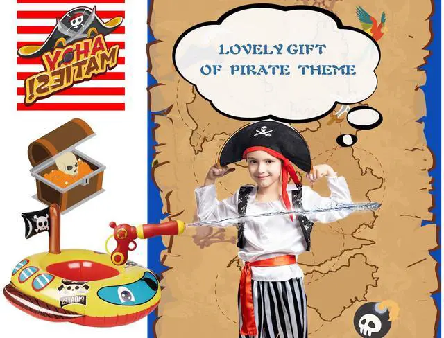 Alt view image 6 of 6 - Pool Floats Kids with Water Gun, Pirate Ship Float for Toddler, Blow Up Swimming Pool Toys, Fun Pool Inflatables Floaties for Boys Girls and Child, Outdoor Water Toys for Kids Ages 3-5 4-8
