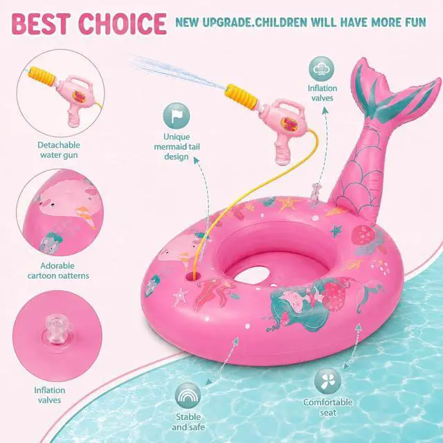 Alt view image 2 of 6 - Inflatable Floating Pool Toys for Kids Pool Float Swimming Ring Beach Water Floats Mermaid Boat with Water Gun Inflated Ride on Float Summer Water Games Toy for Boys Girls