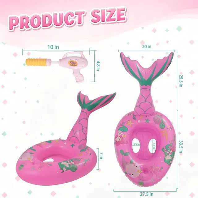 Alt view image 4 of 6 - Inflatable Floating Pool Toys for Kids Pool Float Swimming Ring Beach Water Floats Mermaid Boat with Water Gun Inflated Ride on Float Summer Water Games Toy for Boys Girls