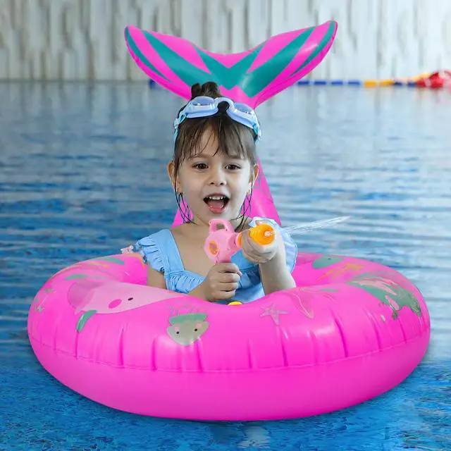 Alt view image 5 of 6 - Inflatable Floating Pool Toys for Kids Pool Float Swimming Ring Beach Water Floats Mermaid Boat with Water Gun Inflated Ride on Float Summer Water Games Toy for Boys Girls