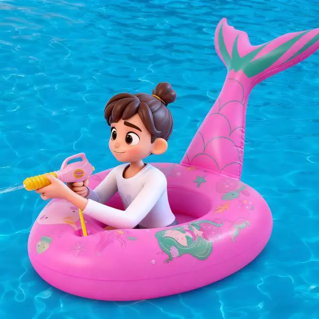 Alt view image 6 of 6 - Inflatable Floating Pool Toys for Kids Pool Float Swimming Ring Beach Water Floats Mermaid Boat with Water Gun Inflated Ride on Float Summer Water Games Toy for Boys Girls