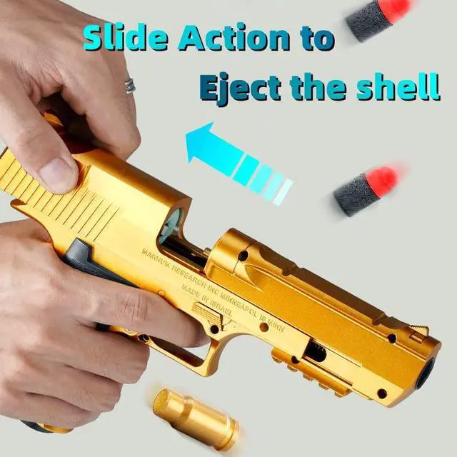 Alt view image 3 of 5 - Shooting Toy Pull Back Action Jump Ejecting Magazine Pistol Toys Foam Blaster for 8 Years+ Children Boys & Girls, Gold