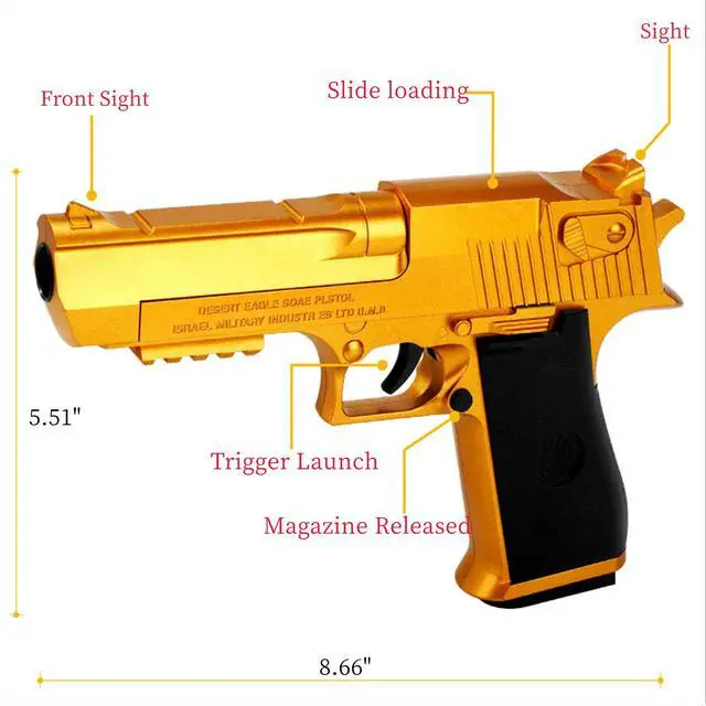 Alt view image 2 of 5 - Shooting Toy Pull Back Action Jump Ejecting Magazine Pistol Toys Foam Blaster for 8 Years+ Children Boys & Girls, Gold