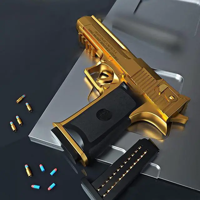 Alt view image 5 of 5 - Shooting Toy Pull Back Action Jump Ejecting Magazine Pistol Toys Foam Blaster for 8 Years+ Children Boys & Girls, Gold