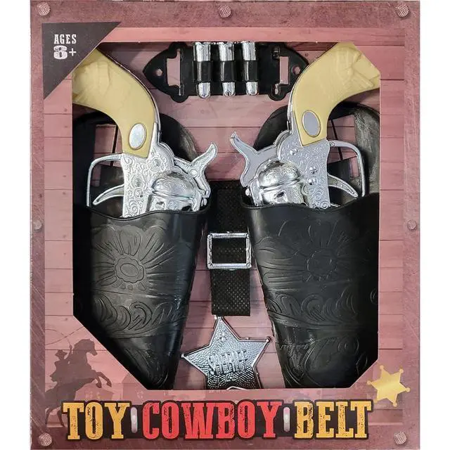 Alt view image 2 of 7 - St. Patrick's Kids Cowboy Toy Gun Holster & Belt 9 Piece Set. 2 Toy Pistols, 1 Sheriff Badge, 2 Gun Holsters & 3 Play Bullets, 1 Old Western Action Belt for Sheriff - Adjustable