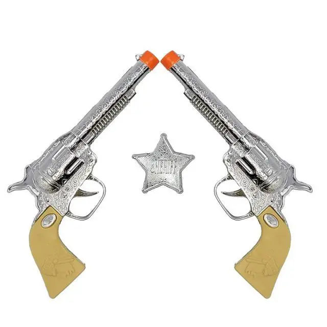 Alt view image 7 of 7 - St. Patrick's Kids Cowboy Toy Gun Holster & Belt 9 Piece Set. 2 Toy Pistols, 1 Sheriff Badge, 2 Gun Holsters & 3 Play Bullets, 1 Old Western Action Belt for Sheriff - Adjustable