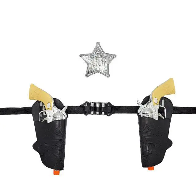 Alt view image 6 of 7 - St. Patrick's Kids Cowboy Toy Gun Holster & Belt 9 Piece Set. 2 Toy Pistols, 1 Sheriff Badge, 2 Gun Holsters & 3 Play Bullets, 1 Old Western Action Belt for Sheriff - Adjustable