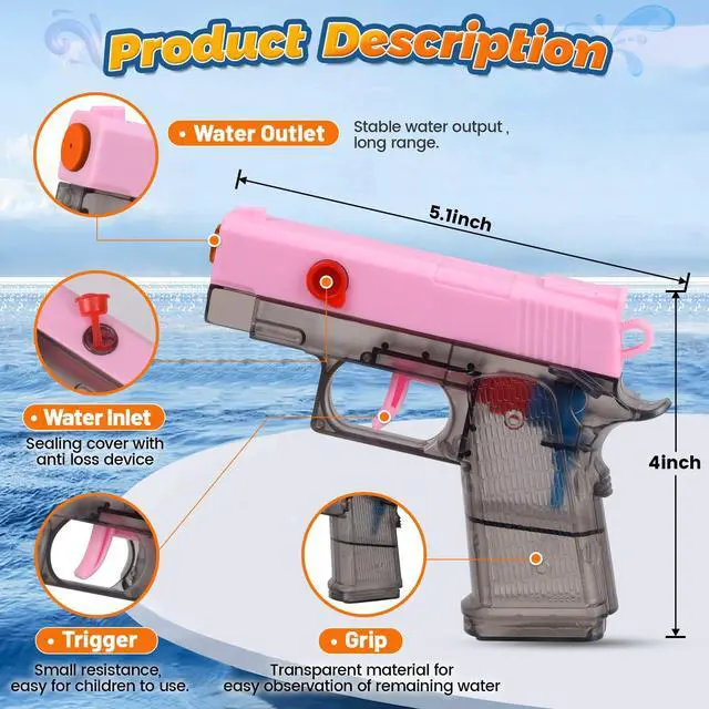 Alt view image 3 of 7 - 2 Pack Water Guns for Kids - Squirt Gun Water Blaster Soaker Water Pistol Toys for Toddlers Child Boys Girls, Ideal Summer Gifts for Swimming Pool Beach Party Outdoor Shooting Game Water Fighting Toy