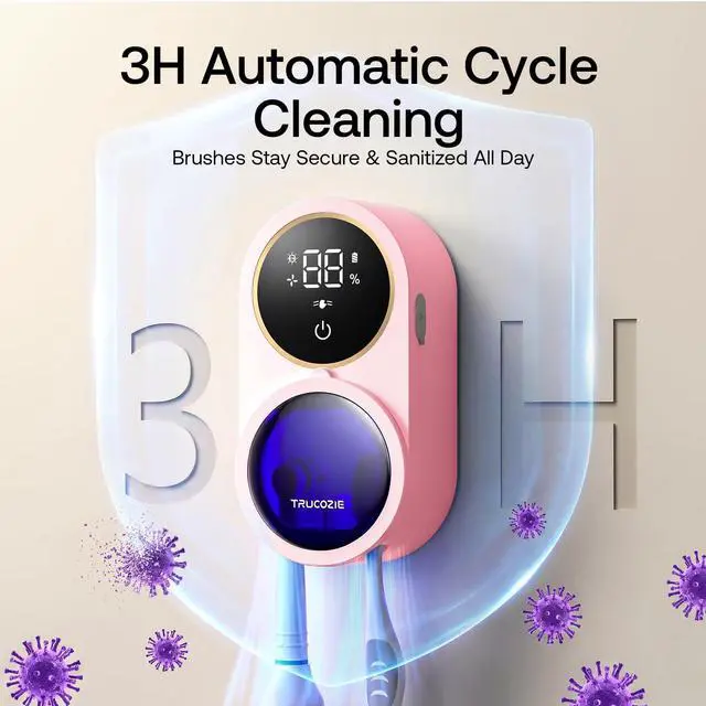 Alt view image 4 of 7 - Toothbrush Holder for Bathroom, Wall Mounted Electric Toothbrush Cleaner, UVC+UVA Dual Light, 3H Auto Cycle Air Drying, Touchless Infrared Sensor, Pink