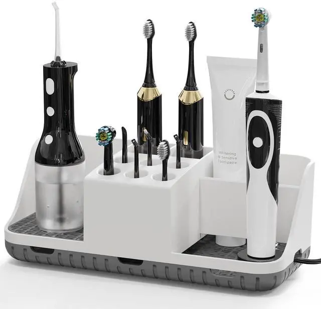 Main image of Electric Toothbrush Holders with Cord Slots: Detachable Toothbrush and Toothpaste Holders, Large Tooth Brush Storage Caddy Set Drainage, Anti-Slip Bathroom Counter Organizer for Family, Kids