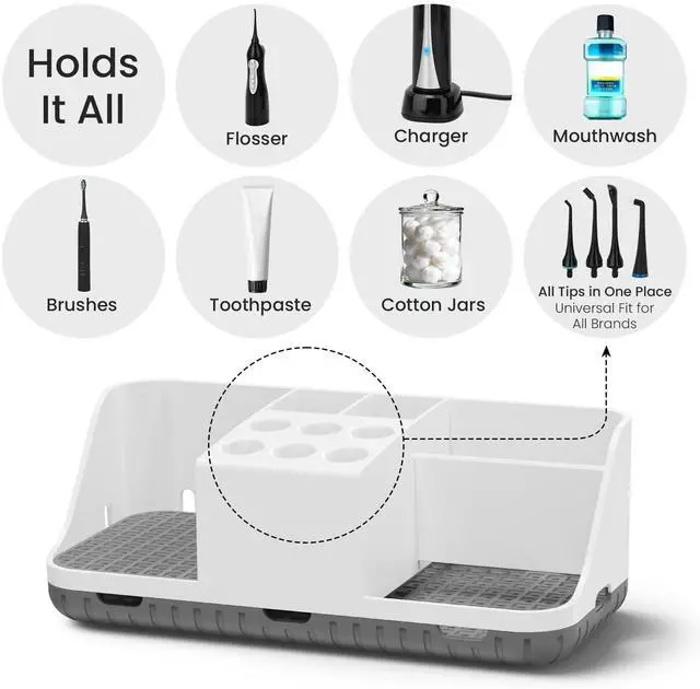 Alt view image 3 of 7 - Electric Toothbrush Holders with Cord Slots: Detachable Toothbrush and Toothpaste Holders, Large Tooth Brush Storage Caddy Set Drainage, Anti-Slip Bathroom Counter Organizer for Family, Kids