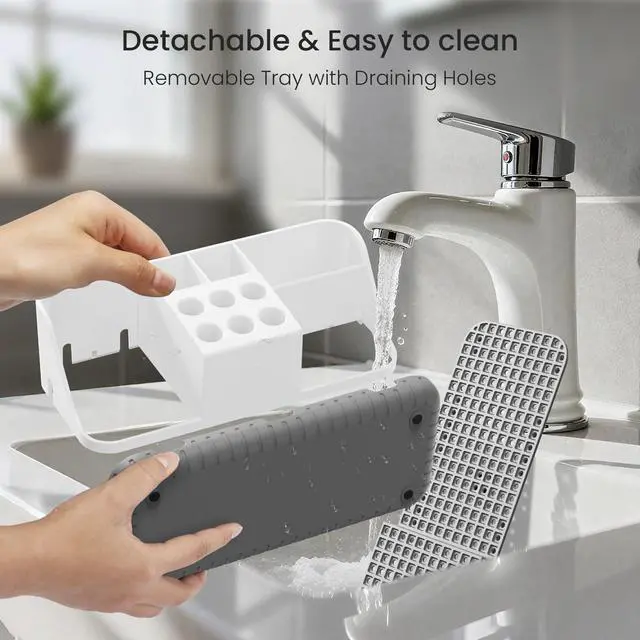 Alt view image 5 of 7 - Electric Toothbrush Holders with Cord Slots: Detachable Toothbrush and Toothpaste Holders, Large Tooth Brush Storage Caddy Set Drainage, Anti-Slip Bathroom Counter Organizer for Family, Kids