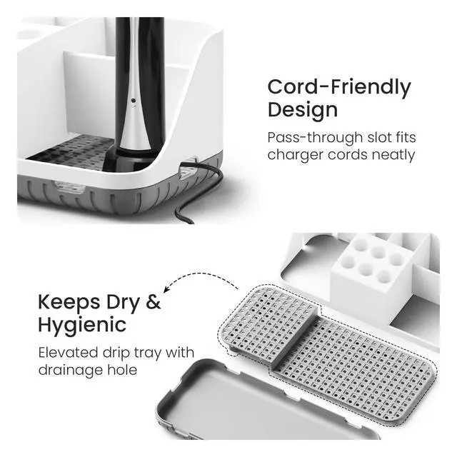 Alt view image 6 of 7 - Electric Toothbrush Holders with Cord Slots: Detachable Toothbrush and Toothpaste Holders, Large Tooth Brush Storage Caddy Set Drainage, Anti-Slip Bathroom Counter Organizer for Family, Kids