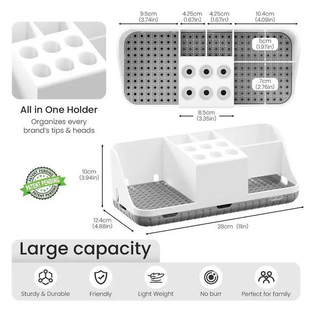 Alt view image 7 of 7 - Electric Toothbrush Holders with Cord Slots: Detachable Toothbrush and Toothpaste Holders, Large Tooth Brush Storage Caddy Set Drainage, Anti-Slip Bathroom Counter Organizer for Family, Kids