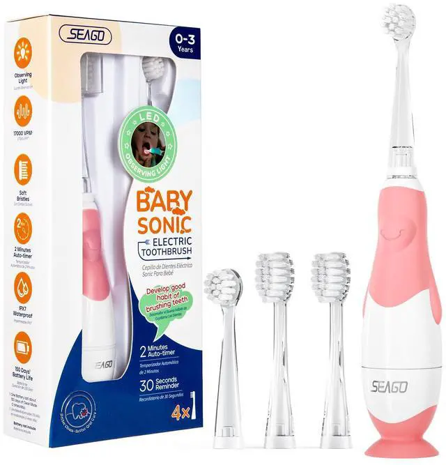 Main image of Toddler Electric Toothbrushes for Baby Ages 0-3 Years, Baby Toothbrush with Smart Timer and Suction Base, 4 Replacement Brush Heads SG-513(Pink-C)