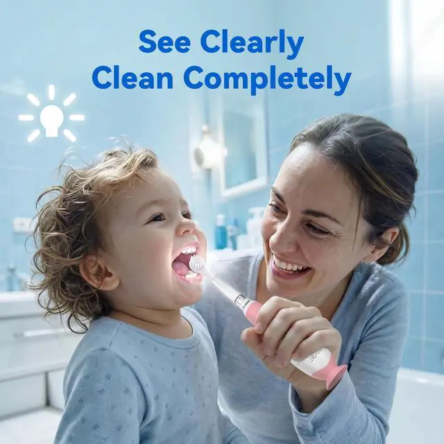Alt view image 3 of 7 - Toddler Electric Toothbrushes for Baby Ages 0-3 Years, Baby Toothbrush with Smart Timer and Suction Base, 4 Replacement Brush Heads SG-513(Pink-C)